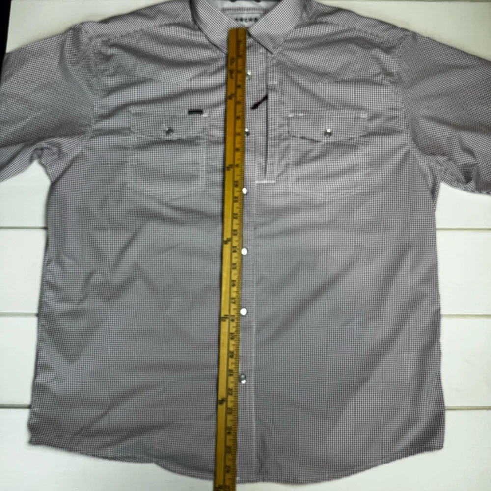 PONCHO Mens Maroon Micro-Check Pearl Snap Short Sleeve Shirt Maroon Microcheck - Picture 6 of 11